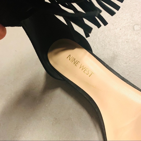 NINE WEST Wanderlust suede fringed bohemian tribal black sandals women size 5 - Picture 8 of 8